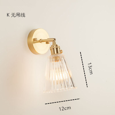 Estilo japonés nórdico latón cristal lámpara de pared creativa dormitorio guardarropa pared de fondo baño LED espejo lámpara frontal