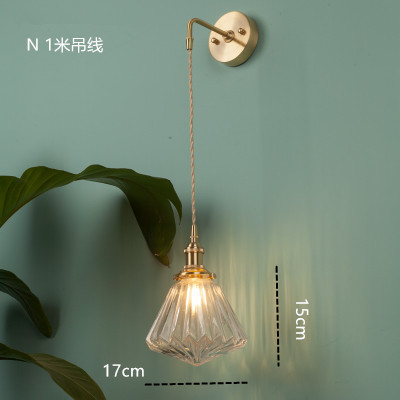 Estilo japonés nórdico latón cristal lámpara de pared creativa dormitorio guardarropa pared de fondo baño LED espejo lámpara frontal