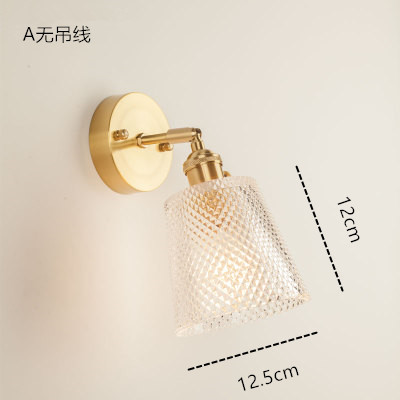 Estilo japonés nórdico latón cristal lámpara de pared creativa dormitorio guardarropa pared de fondo baño LED espejo lámpara frontal