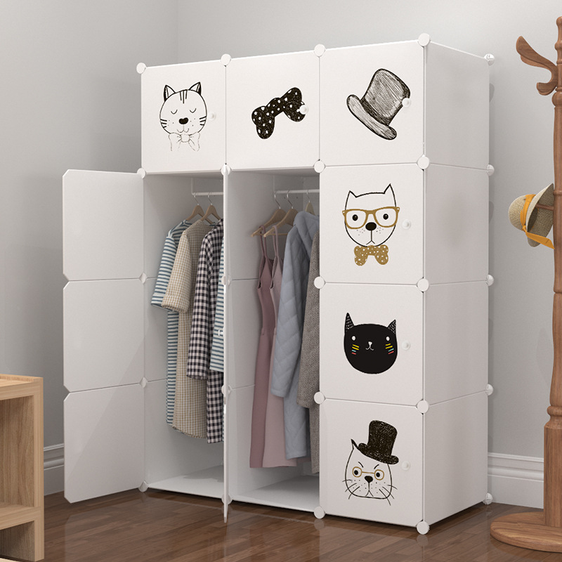 Pure White Cute Cat Plastic Simple Wardrobe Manufacturer Wholesale Storage Cabinet Household Plastic Simple Cabinet Adult Wardrobe