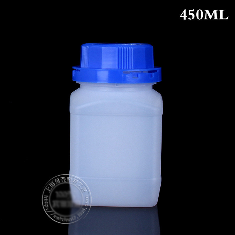 批发供应450ml 带内盖  试剂样品瓶 大口蓝色防盗盖塑料方瓶