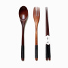 Japanese wooden spoon, fork, chopsticks, set from natural wood for adults, handheld cloth bag, tableware, 3 piece set