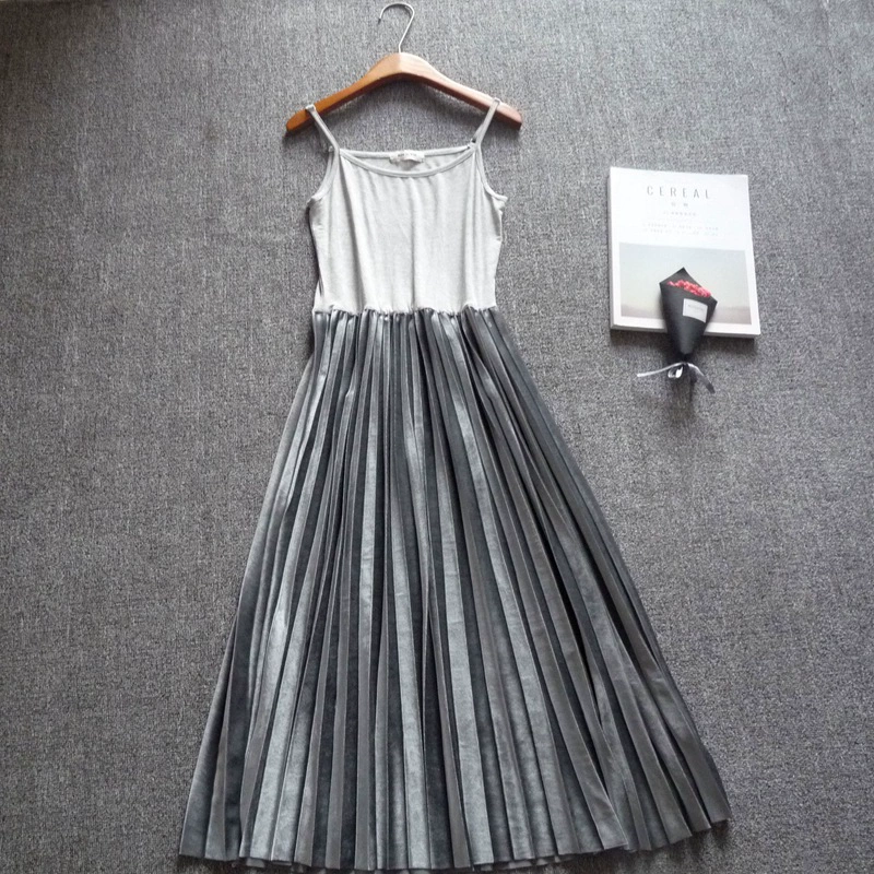 Длинное Плиссированное Золотое бархатное платье-слинг с вышивкой, модальный жилет, базовая юбка, Внутренняя юбка, осень и зима, Новинка