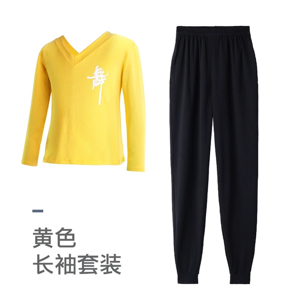 Yellow long-sleeve, trousers, V-neckline