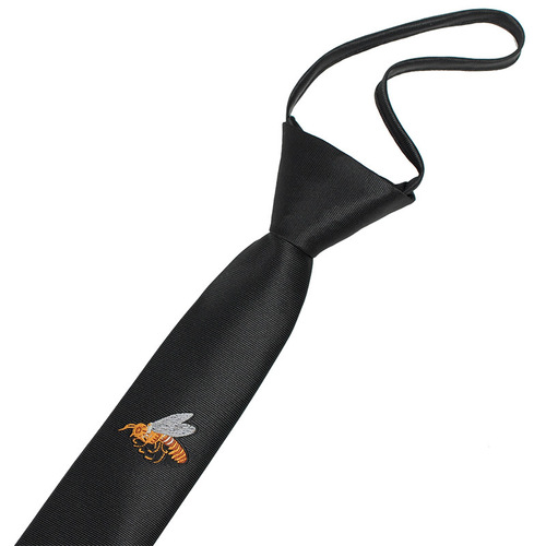 Korean style narrow embroidered logo zipper tie manufacturer wholesale trendy fashion accessories men's lazy tie