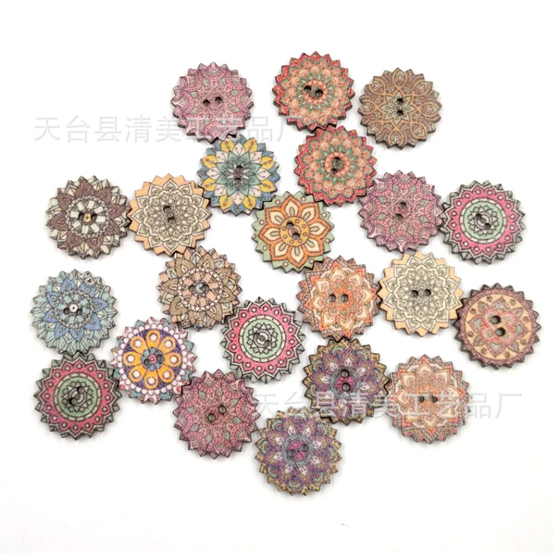 2/2,5 cm botón redondo engranaje retro impresión pieza botón de madera 100 piezas en un paquete