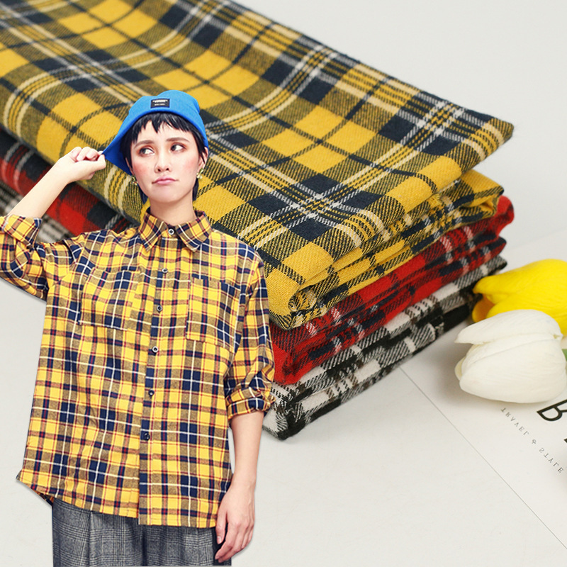 厂家直供 格子布单面磨毛衬衫面料 色织格子布 秋冬新款衬衫面料