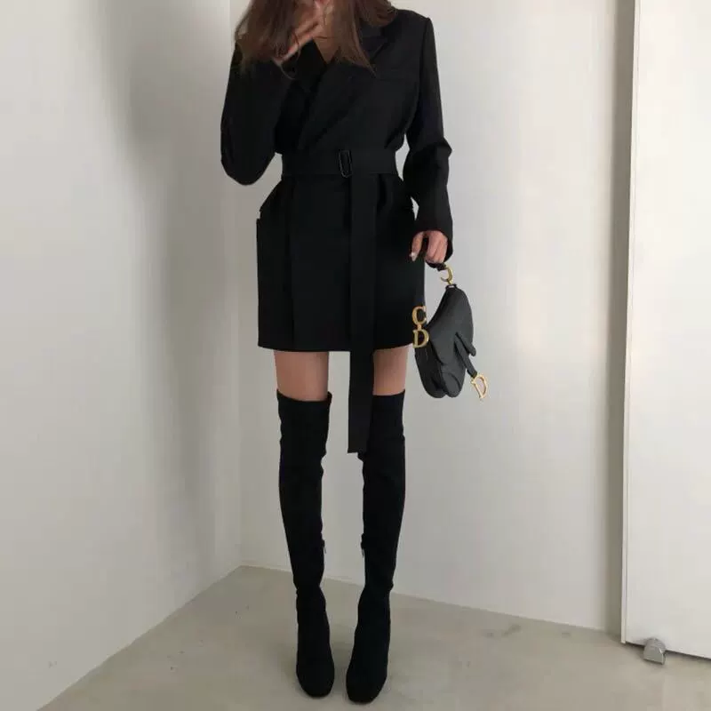 Suit jacket, Korean style retro autumn classic, belted blazer dress, sizes XS–L