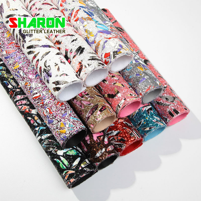 SR18063 弹力底烫金翠叶竹厚片格利特手机壳箱包装饰皮革面料