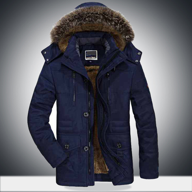 Abrigo de algodón acolchado de los hombres de Venta caliente transfronteriza de longitud media forrada de lana gruesa abrigo de algodón acolchado de mediana edad y ancianos más tamaño Cuello de piel abrigo de algodón acolchado 7176