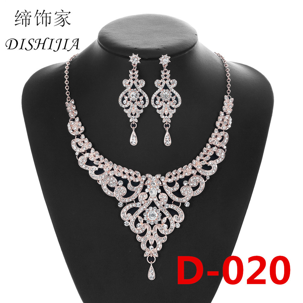 Nueva Europa y América de oro rosa traje collar pendientes conjunto diamante joyería boda cena vestido accesorios en stock