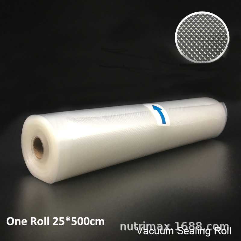 25cm x 500cm 1 rollo de vacío bolsa de envasado de alimentos fresco-mantenimiento bolsa de embalaje sellado máquina textura bolsa de almacenamiento