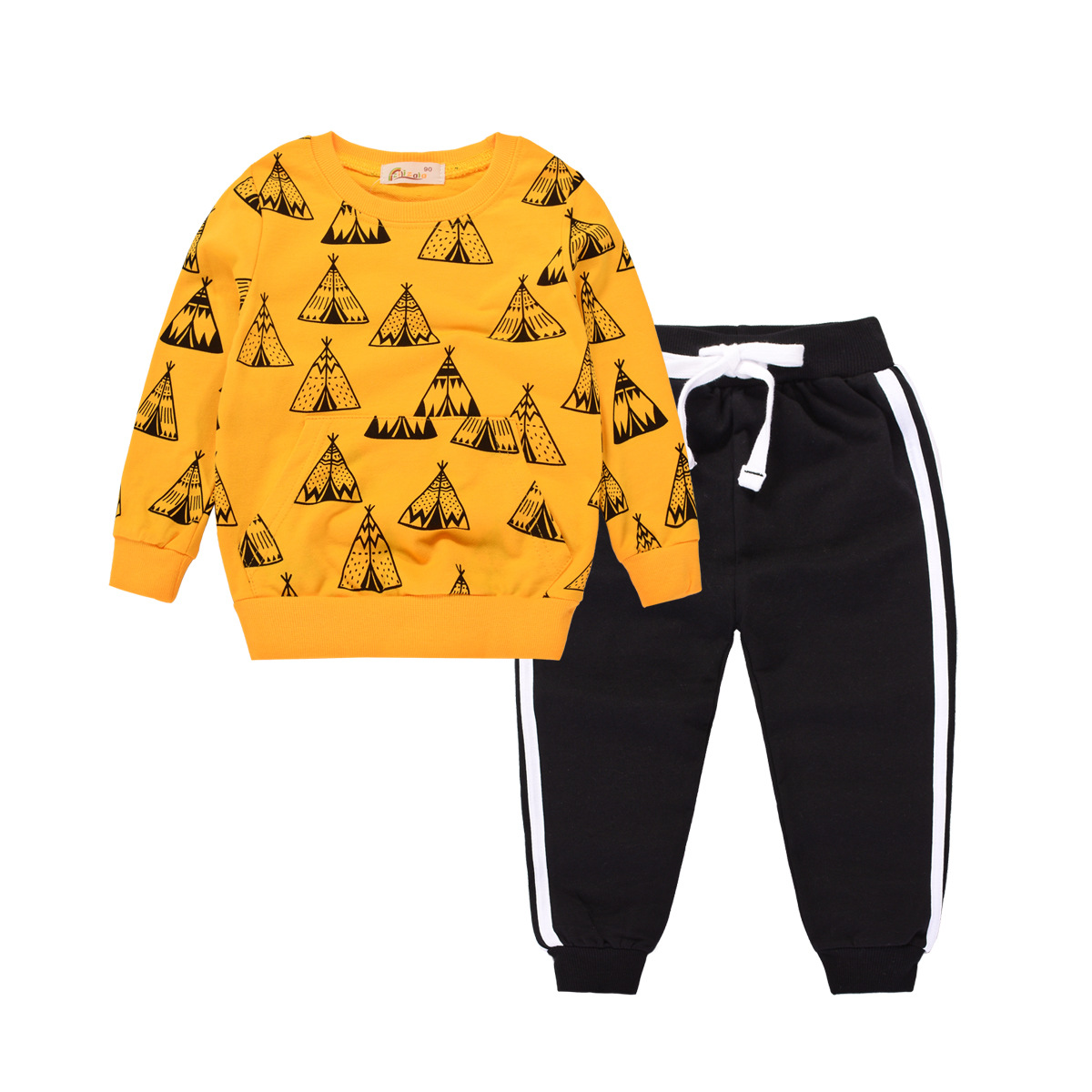 2024 primavera deportes neutral niños traje dibujos animados pantalones de algodón manga larga dos piezas ropa infantil entrega de una sola pieza