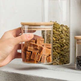 玻璃密封罐子竹盖茶叶罐 药材花茶干果零食储物罐厨房收纳瓶大号