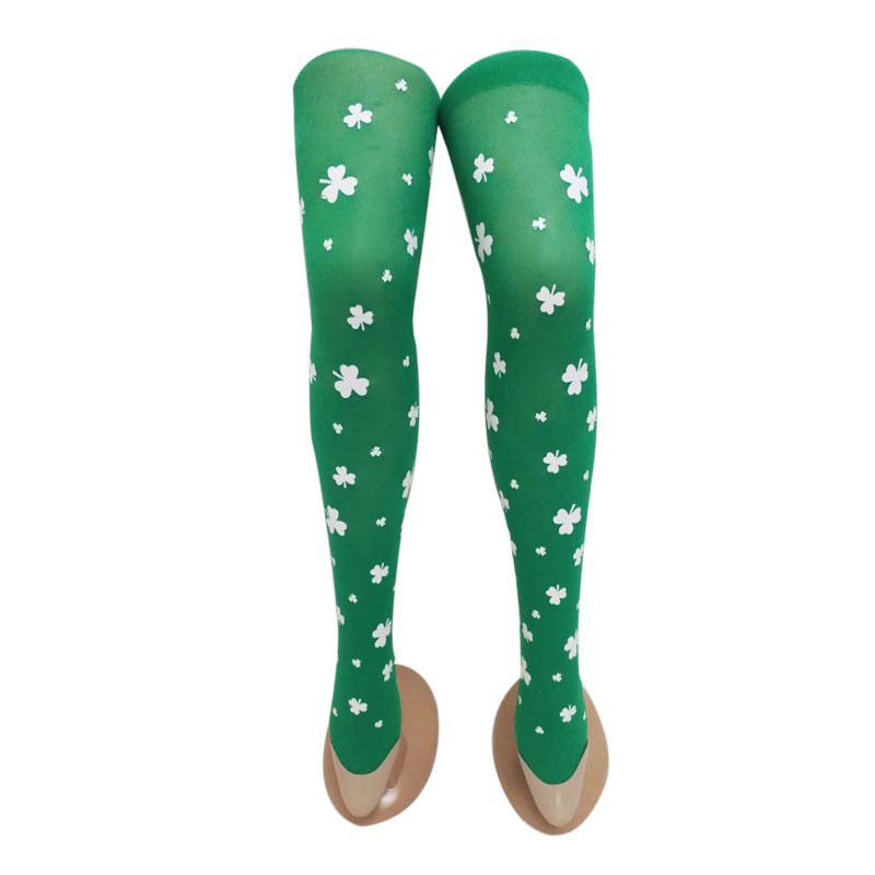 Festival irlandés medias fiesta bola verde punto blanco Lucky Clover calcetines medias impresas