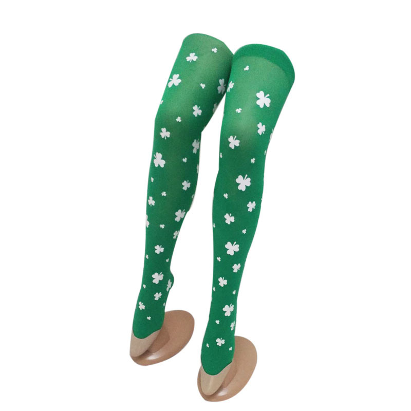 Festival irlandés medias fiesta bola verde punto blanco Lucky Clover calcetines medias impresas