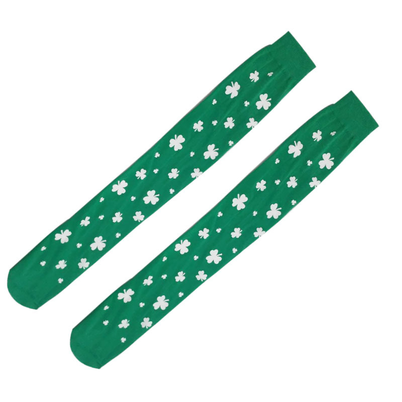 Festival irlandés medias fiesta bola verde punto blanco Lucky Clover calcetines medias impresas