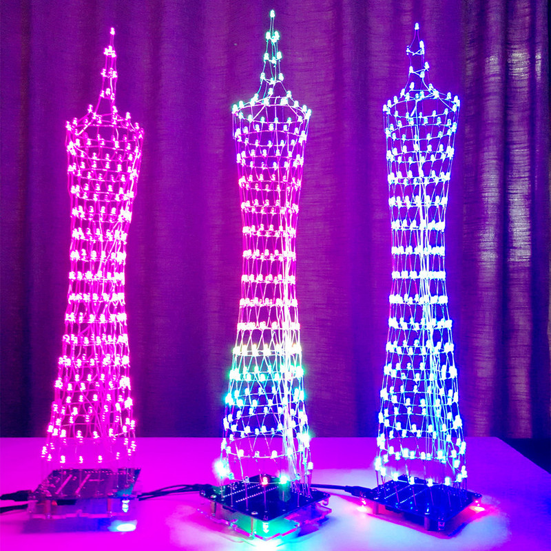 guangzhou tower diy kit guangzhou small waisted tower colorful led lights diy welding electronic products light cube parts