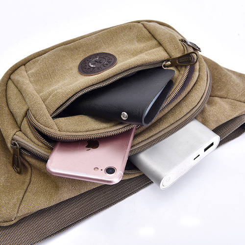  Summer New Canvas Waist Bag for Men and Women, Multifunctional Outdoor Sports Waist Bag, Large Capacity Cashier Bag, Crossbody Bag
