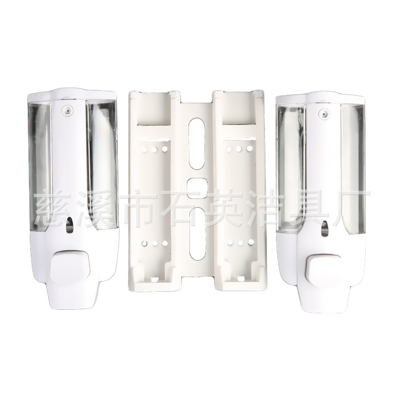 Dispensador de jabón de gel de ducha doble blanco con botón pulsador, máquina manual para lavarse las manos, dispensador de jabón manual doble al por mayor