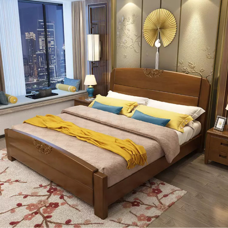 厂家直销全实木床 现代中式橡胶木双人床1.8米卧室家具高箱储物床