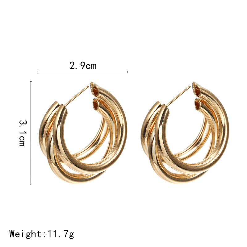  Pendientes pequeños en forma de C de múltiples capas - Estilo frío europeo/americano, ecológico, pendientes geométricos versátiles con textura de metal
