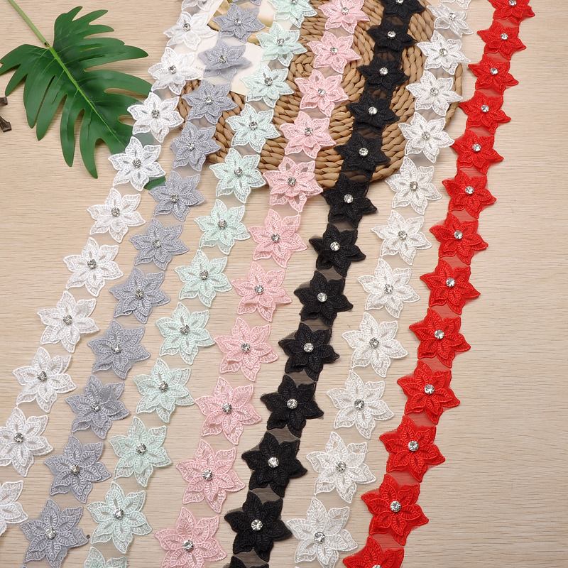 厂家批发  现货   5cm双层带钻彩色花边 DIY搭配 服装辅料配件