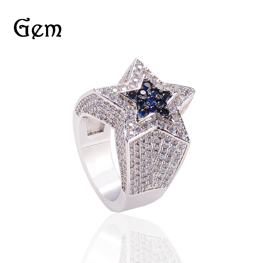Sapphire ring hip-hop style with zircon