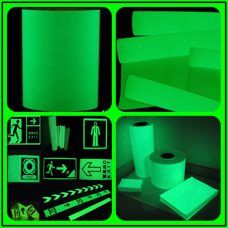 工厂现货PVC喷绘印刷夜光膜不干胶绿色蓄光自发光膜高亮荧光贴纸