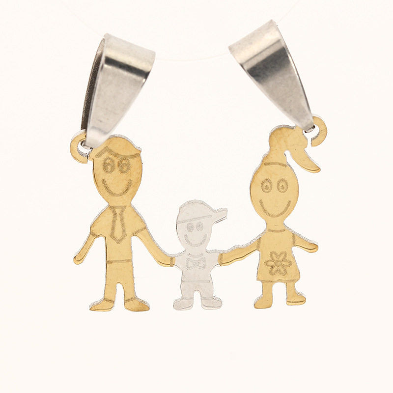 Promoción de liquidación de acero inoxidable joyería par brillante colgante familia serie dibujos animados familia colgante en stock