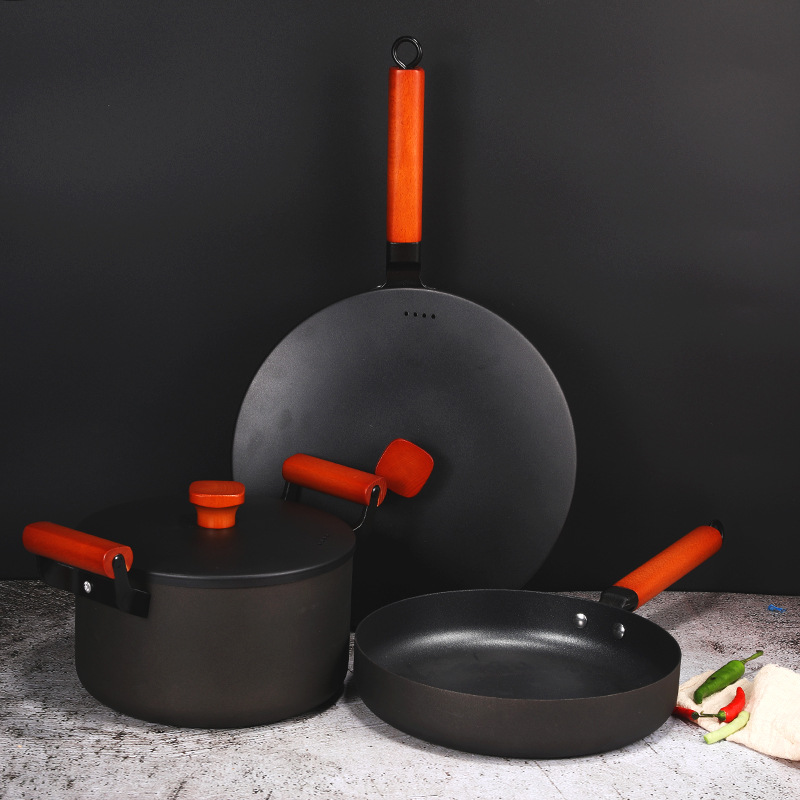 Ancient Cast Iron Pot Set,Household Non-stick High-end Wok Set,Three Or Four Pieces,Universal For Induction Cooker