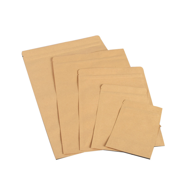 Bolsa ziplock de papel kraft al contado del fabricante, bolsa sellada de embalaje de plástico aluminizado interior de fondo plano, impresión de bolsa de papel kraft
