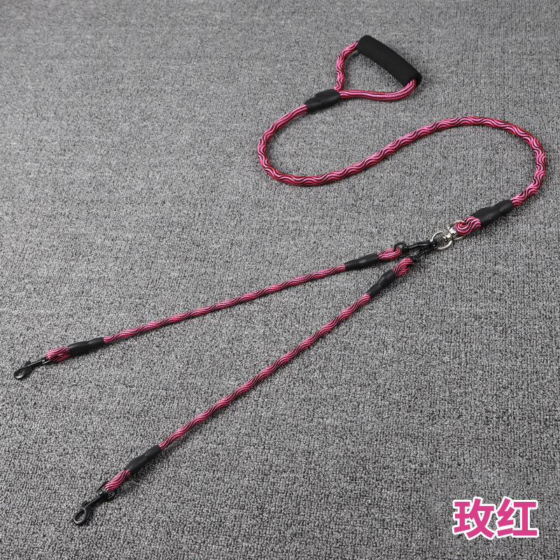 Patrón de onda al por mayor de fábrica un arrastre dos cuerda de tracción desmontable solo tirón Correa mascota doble cabeza perro caminando cuerda anti-bobinado