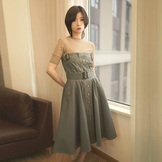 设计师女装 2019春夏气质复古抹胸chun棉大摆裙连衣裙