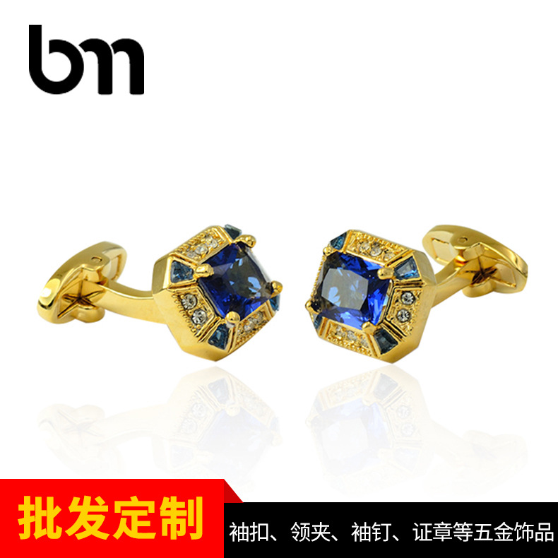 Spot new square plating gold diamond zircon cufflinks foreign trade men's French shirt cufflinks wholesale