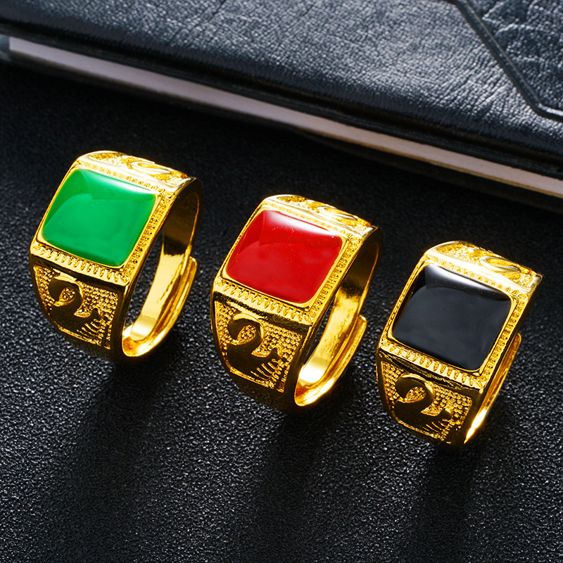 Gold Plated Drop Oil Ring Black Women Jewelry Gift