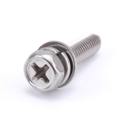 304 stainless steel cross recessed hexagonal cavity machine screw flat spring washer combination screw M3M4M5M6