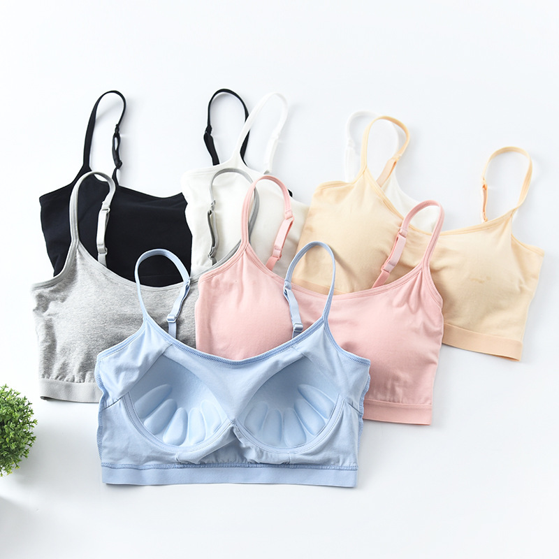 Cotton Five-Finger Cup with Chest Pad Small Vest Women's Short Sling Tube Top Wear-Free Underwear Cup All-in-One Bra B
