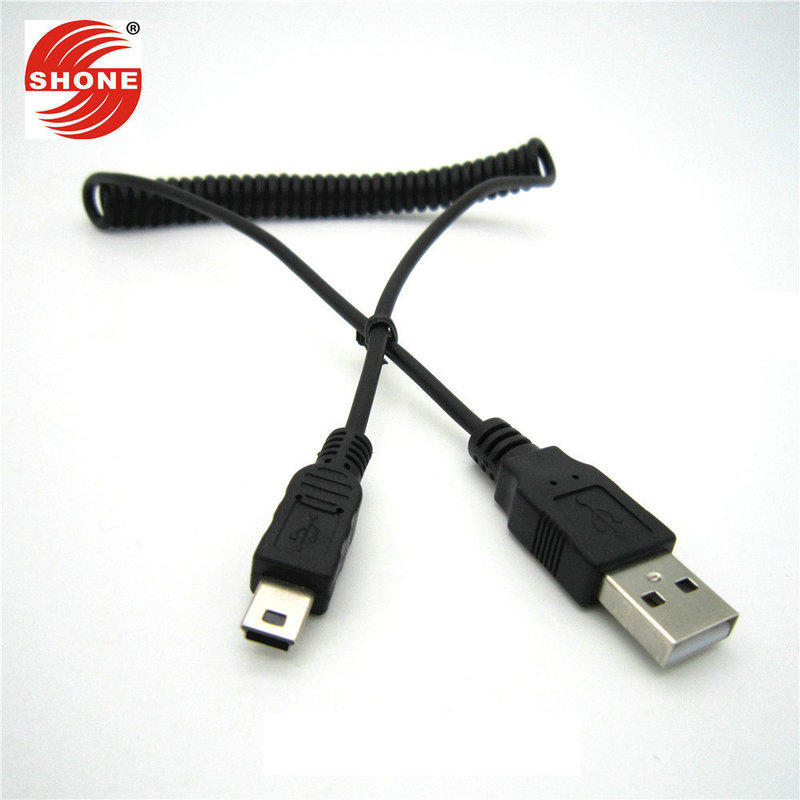 Manufacturers supply mini usb spring telescopic data cable T-Port mini 5p car charging data cable copper Manufacturers supply mini usb spring telescopic data cable T-Port mini 5p car charging data cable copper