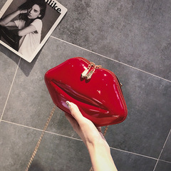 Glossy Leather Lip Bag Evening Clutch Chain Bag Western Crossbody Women's Bag Nightclub Party Handbag Red Lip Celebration Bag