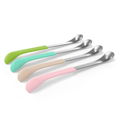Japanese Series Baby Curved Spatula for Scraping Fruit Puree, Soft and Hard Dual-Use Spoons for Baby Food