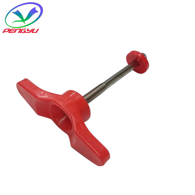 顶盖把手压紧手柄 一字红色PP把手 不锈钢304单眼活节螺丝M10*140