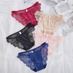 セクシーな氷の糸の無痕の下着の女性の低い腰の透明な透かし彫りのレースの快適なお尻の純綿の股の女性の三角の下着