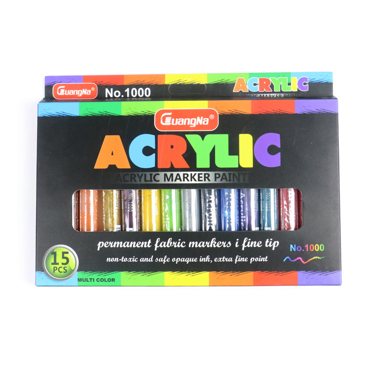 Guangna 1000 a base de agua de 36 colores de acrílico marcador de arte al por mayor marcador textil a base de agua traje de pluma de pintura