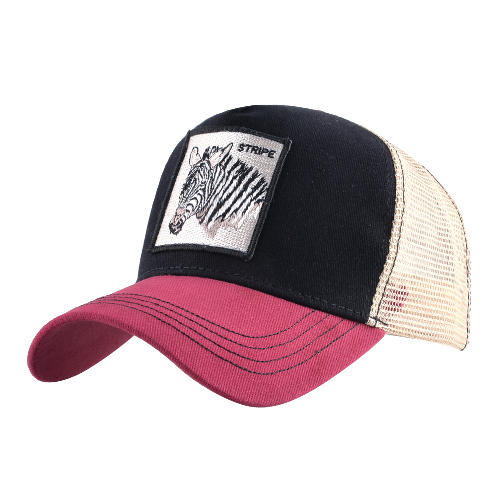 Animal Patch Color Block Baseball Cap Embroidered Truck Driver Hat Mesh Sun Hat For Men_voghion.com