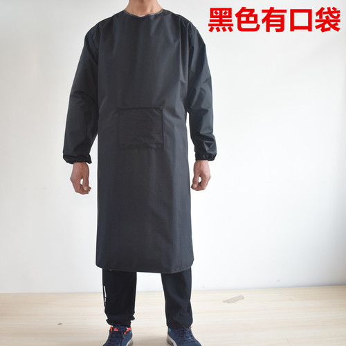Long-sleeve waterproof apron oil/water-resistant cover coat unisex adult workwear kitchen home lightweight reversible clothing