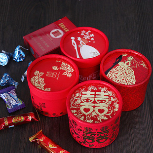 Creative Cylinder Chinese Style Candy Gift Box Wedding Supplies Bronzing Box Wedding Festive Supplies Gift Box