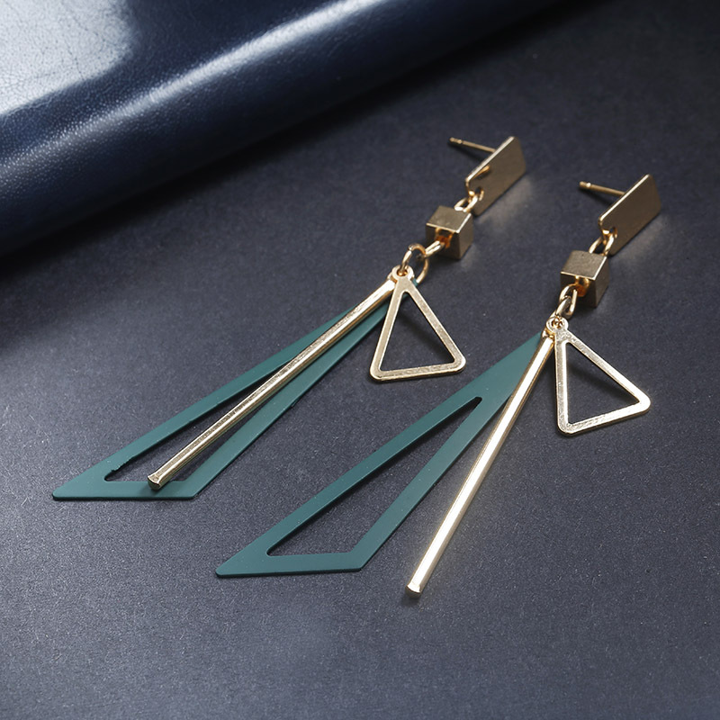 Pendientes largos huecos de moda - Triángulo geométrico de colores para mujer - Pendientes colgantes de estilo coreano elegante para otoño/invierno