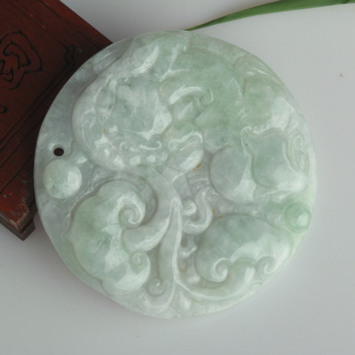 缅甸翡翠A货貔貅吊坠冰糯种圆形单面玉貔貅挂件玉器玉石批发|ms