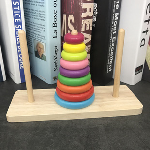 Wooden Early Education Children's Educational Tower of Hanoi Rainbow Jenga Ring Matching Building Blocks Color Recognition Factory Direct Sales